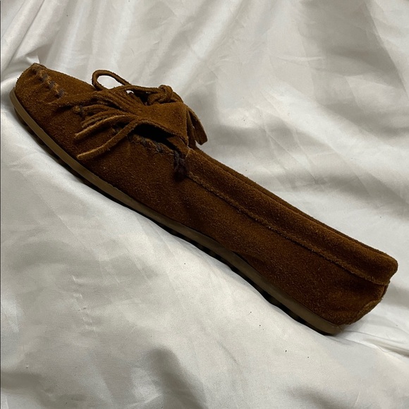 ❤️ Minnetonka Classic Brown Suede Leather Fringe Moccasins, Ladies Size 8 - Picture 3 of 9